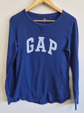 GAP Womens Blue Waffle Knit Long Sleeve Thermal Top Size Large